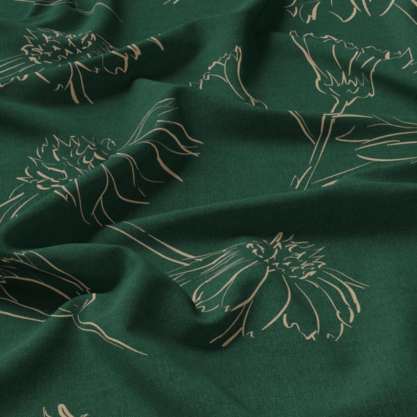 Floral Rayon Challis Fabric in Nurture | Eco-friendly Lenzing Ecovero viscose in emerald green with large scale coneflower print