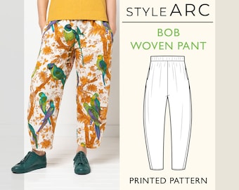 Bob Woven Pants by Style Arc, US Sizes 0-18, Designer style balloon pants with elastic waist and pockets, hit at the ankle