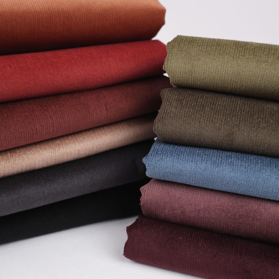 Stretch Needlecord Corduroy Fabric for Garments in 11 Colors, Cotton Spandex Blend with velvety hand and comfortable ease