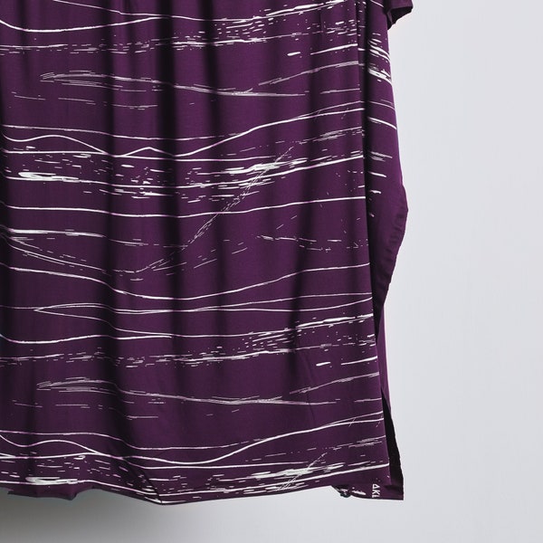 Viscose Stretch Jersey Fabric in Stray Lines Plum Purple, lightweight Ecovero rayon knit with fluid drape, from Mind the Maker