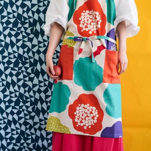 Cotton Linen Canvas Fabric in Bright Abstract Marimekko like Floral, by Echino of Japan image 8