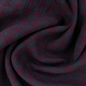 Laundered Linen Fabric in Winter Hymn Check 100% Linen from the EU, gingham fabric in magenta and blue image 4