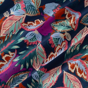 Italian Cotton Lawn Fabric in Colorful Leaves by Atelier Jupe
