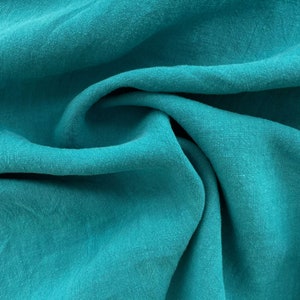 Soft-washed Lightweight Linen Fabric in Caribbean Blue | Stonewashed european linen fabric by the yard for clothing