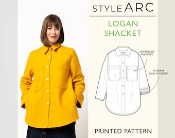 Logan Shacket Jacket/Shirt by Style Arc, US Sizes 0-18, Shirt style button up jacket and chore coat for women