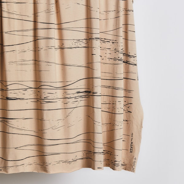 Viscose Stretch Jersey Fabric in Stray Lines in Dune Tan, lightweight Ecovero rayon knit with fluid drape, from Mind the Maker