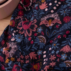 Rayon Challis Fabric from France in Midnight Sketch by Lise Tailor
