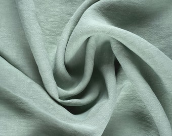 Soft-washed Lightweight Linen Fabric in Mint Green | Stonewashed european linen fabric by the yard for clothing