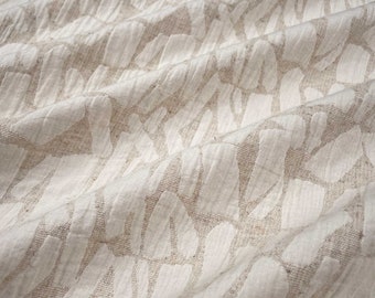 Weston Leinen Baumwolle Jacquard Stoff in Oatmeal | Doppel- Gaze Stoff mit abstraktem Pinselstrich-Muster, ideal für Bekleidung