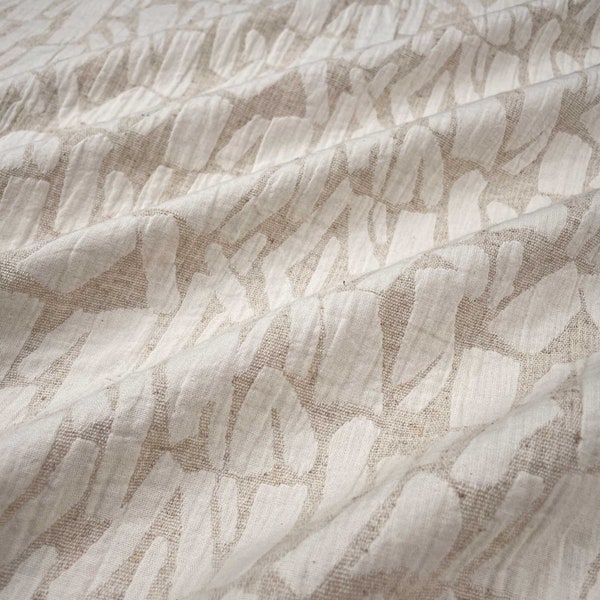 Weston Linen Cotton Jacquard Fabric in Oatmeal | Double Gauze like fabric with abstract brushstroke pattern, great for apparel