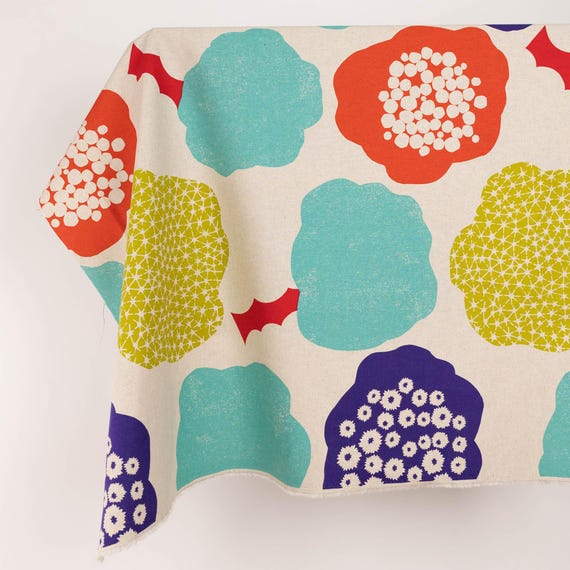 Cotton Linen Canvas Fabric in Bright Abstract Marimekko like Floral, by Echino of Japan
