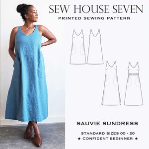 Sauvie Sundress Sewing Pattern | Sz 00-20 | Sew House Seven  | V-neck sundress with optional gathered waist, peplum and pockets