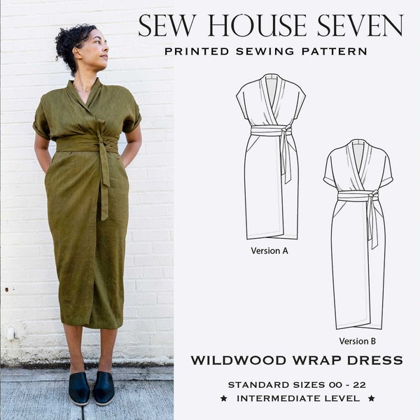 Wildwood Wrap Dress Sewing Pattern | Sizes 00-20 | Sew House Seven | Kimono style wrap dress with wide belt, 2 short sleeves options