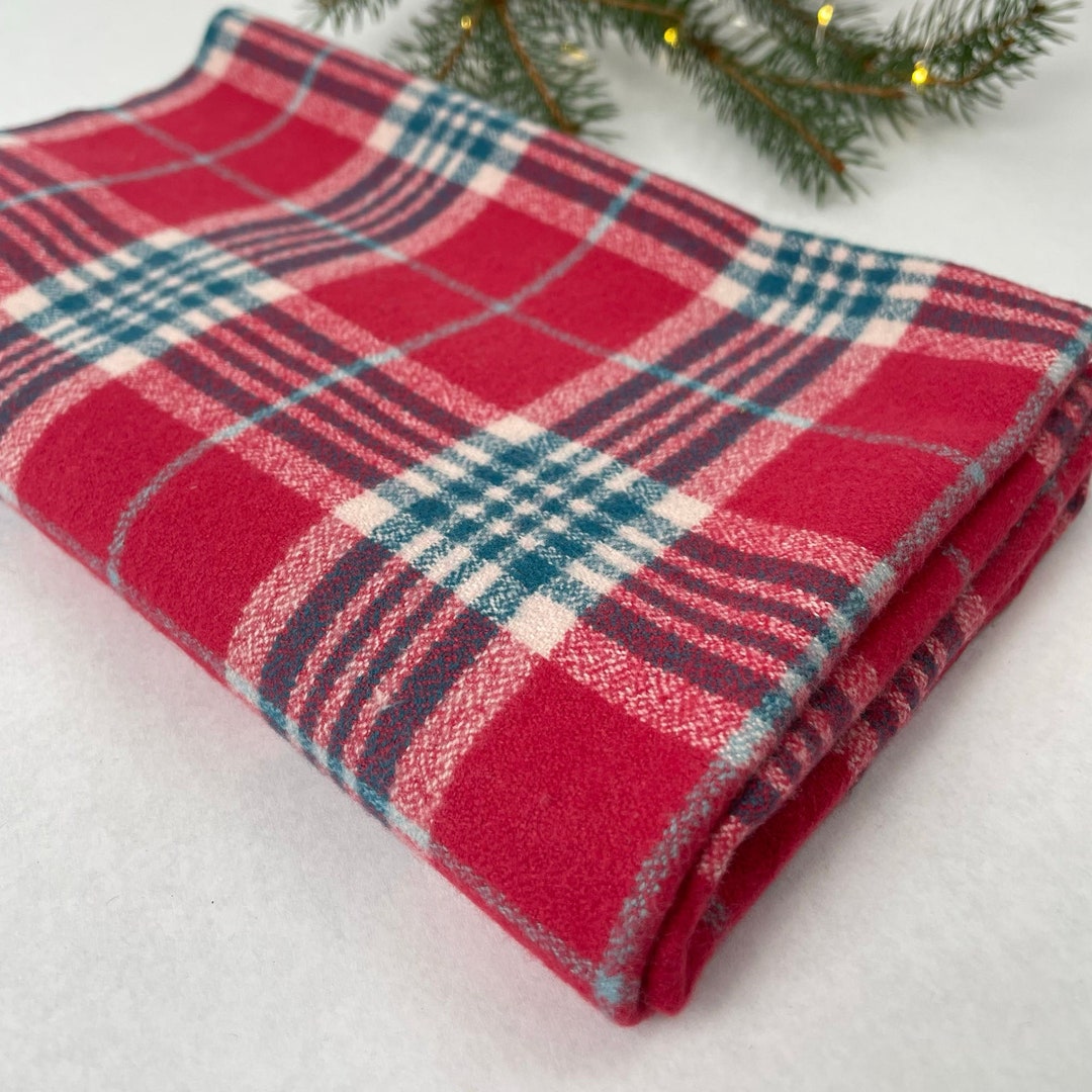Cozy Soft Organic Cotton Flannel Fabric in Crimson Plaid Midweight