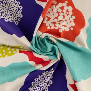 Cotton Linen Canvas Fabric in Bright Abstract Marimekko like Floral, by Echino of Japan image 10
