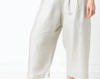 Ethel Designer Gaucho Pants Sewing Pattern by Style Arc, US Sizes 0-26, Slightly tapered, wide leg, pleated pants, elastic waist, plus sizes