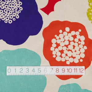 Cotton Linen Canvas Fabric in Bright Abstract Marimekko like Floral, by Echino of Japan image 3