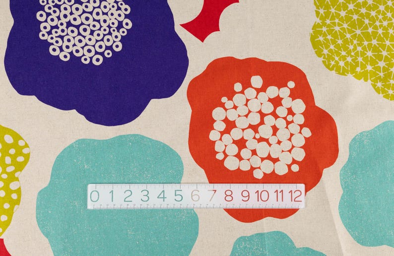 Cotton Linen Canvas Fabric in Bright Abstract Marimekko like Floral, by Echino of Japan image 3