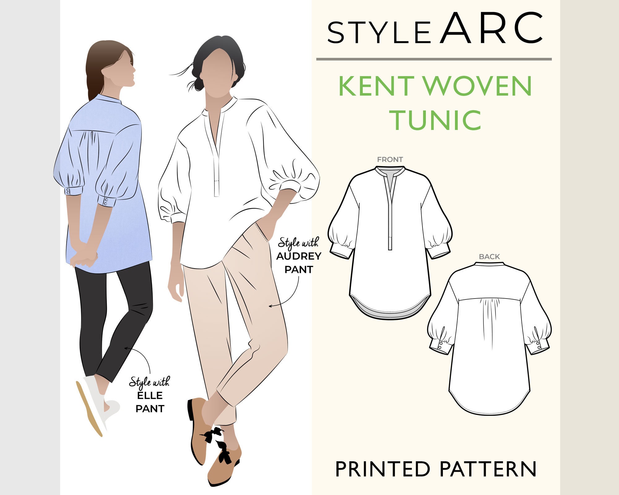 Kent Woven Tunic Sewing Pattern by Style Arc, US Sizes 0-26, Poet ...