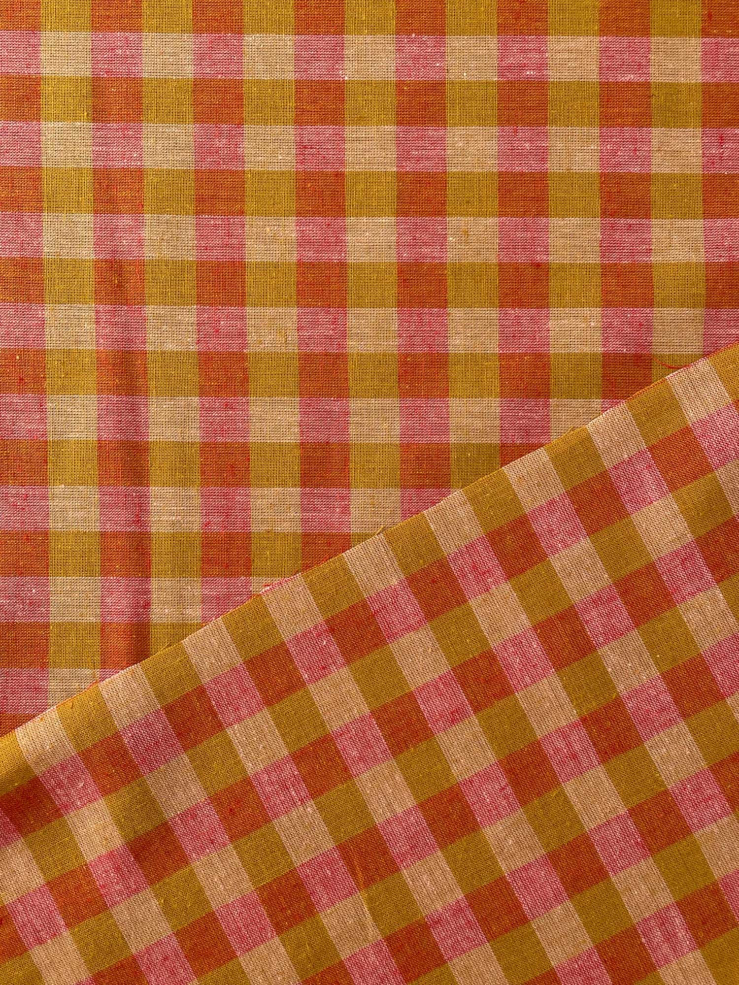 Premium Cotton Linen Gingham Fabric in Rhubarb & Custard Check Etsy