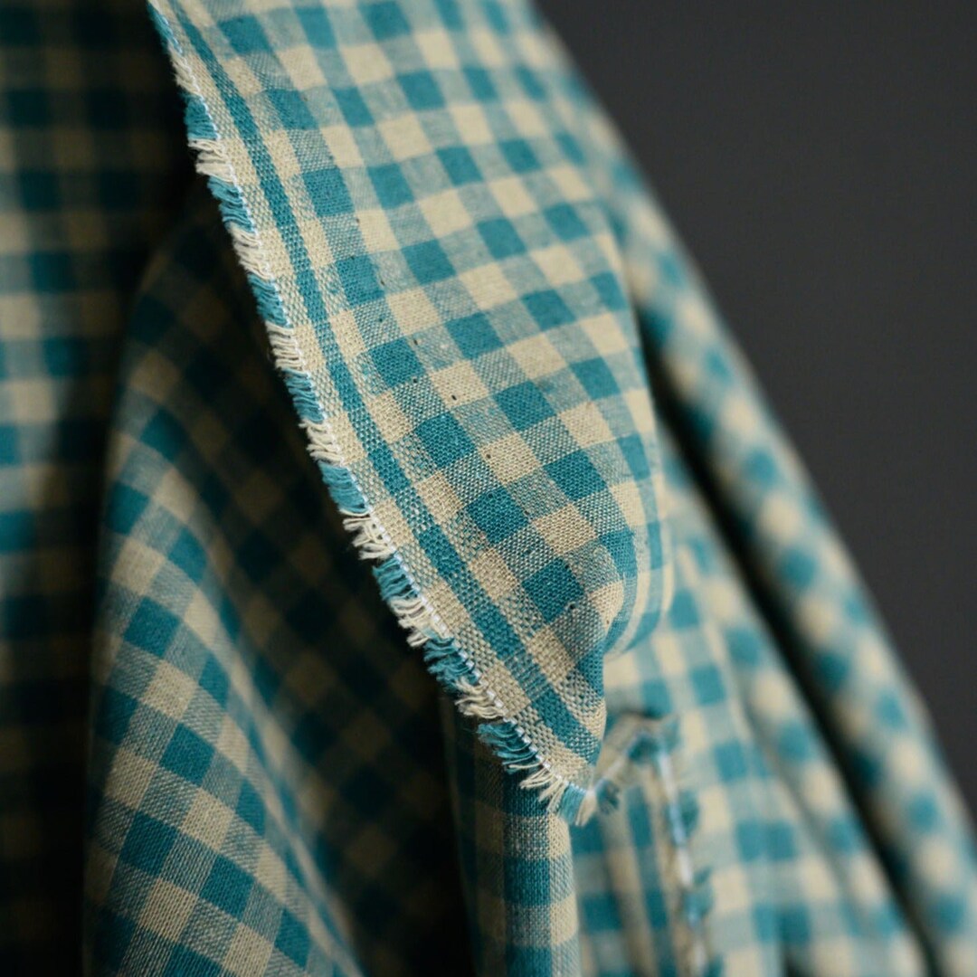 Premium Cotton Linen Gingham Fabric in Maria Teal Lightweight, Yarn Dyed, Multicolor Gingham in
