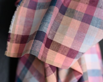 Premium Cotton Linen Gingham Fabric by Merchant & Mills - Lightweight Yarn-Dyed Estelle Check in Pink, Purple, Blue