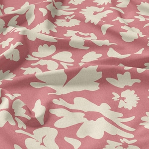 Floraler Viskosestoff in Vivid | Warmes Mauve-Rosa mit großem Print abstrakter Blumen in weiß