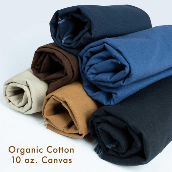 Organic Cotton 10oz Canvas Duck Fabric, Strong, smooth and durable, perfect bottomweight for pants, overalls, chore coats, and bags
