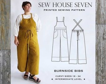 Burnside Bibs Sewing Pattern by Sew House Seven, Overalls (Plus Sizes 18-34)