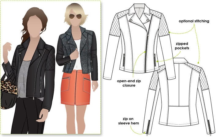 Ziggi Moto Jacket Sewing Pattern by Style Arc, US Sizes 0-26, Biker ...
