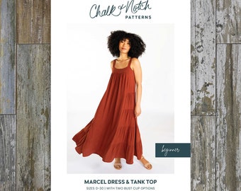 Marcel Dress and Tank Top Sewing Pattern by Chalk & Notch (Sizes 0-30)