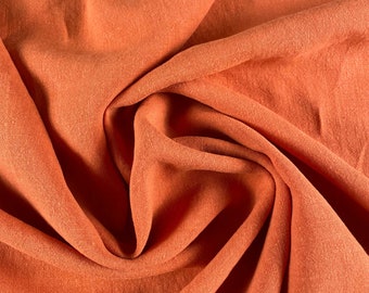 Soft-washed Lightweight Linen Fabric in Papaya Orange | Stonewashed european linen fabric by the yard for clothing