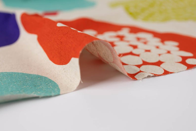 Cotton Linen Canvas Fabric in Bright Abstract Marimekko like Floral, by Echino of Japan image 4