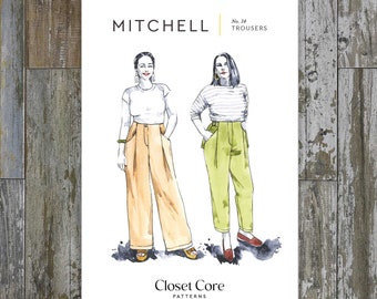 Mitchell Trousers - Sewing Pattern by Closet Core - Sizes 0-20 - High-waisted pants with waist straps, zipper fly, waist pleats