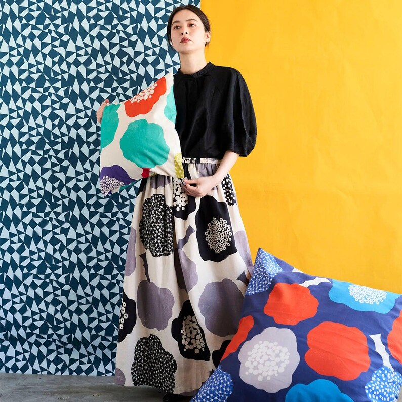 Cotton Linen Canvas Fabric in Bright Abstract Marimekko like Floral, by Echino of Japan image 9