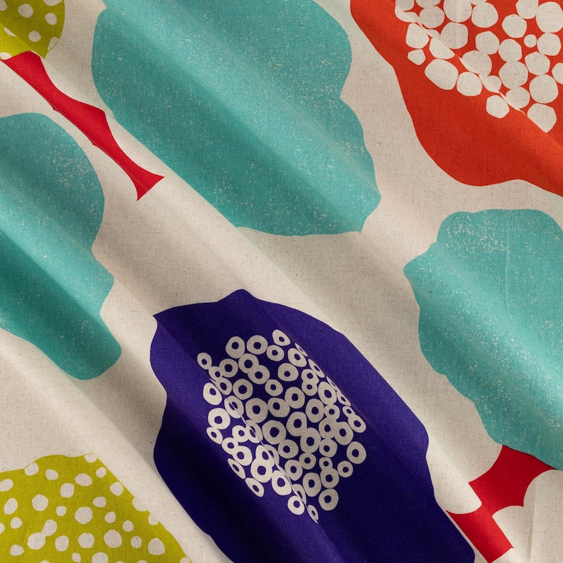Cotton Linen Canvas Fabric in Bright Abstract Marimekko like Floral, by Echino of Japan image 7