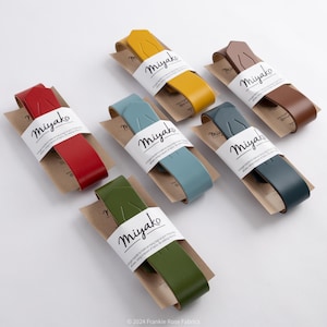Anses de sac Furoshiki en cuir français en 6 couleurs par Miyako pour des sacs pliants en tissu japonais sans couture