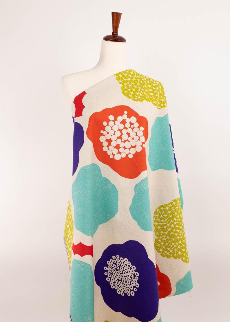 Cotton Linen Canvas Fabric in Bright Abstract Marimekko like Floral, by Echino of Japan image 2