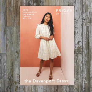 Davenport Dress Sewing Pattern by Friday Pattern Company | Standard to Plus Sizes XS-7X | Ruffle details with a drawstring waist