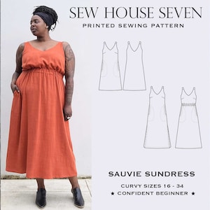 Sauvie Sundress Sewing Pattern| Plus Size 16-34 | Sew House Seven | V-neck sundress with optional gathered waist, peplum and pockets