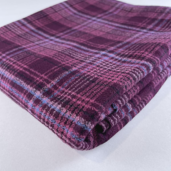Cozy Organic Cotton Flannel Fabric in Aubergine Plaid | Midweight perfect for fall and winter shirts, pajamas, robes