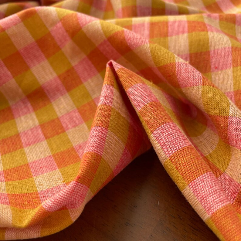 Premium Cotton Linen Gingham Fabric in Rhubarb & Custard Check Etsy