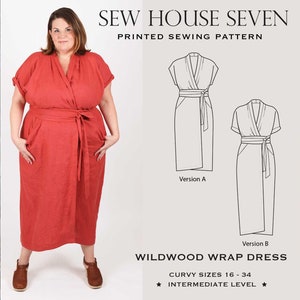 Wildwood Wrap Dress Sewing Pattern | Plus Sizes 16-34 | Sew House Seven | Kimono style wrap dress with wide belt, 2 short sleeves options