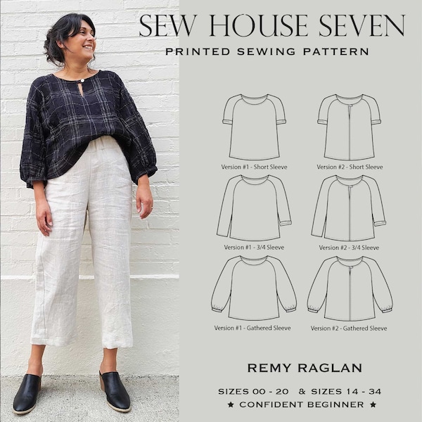 Remy Raglan Top Sewing Pattern  | Plus Sizes 00-34 | Sew House Seven | Relaxed poet blouse with short or long sleeves and keyhole neckline
