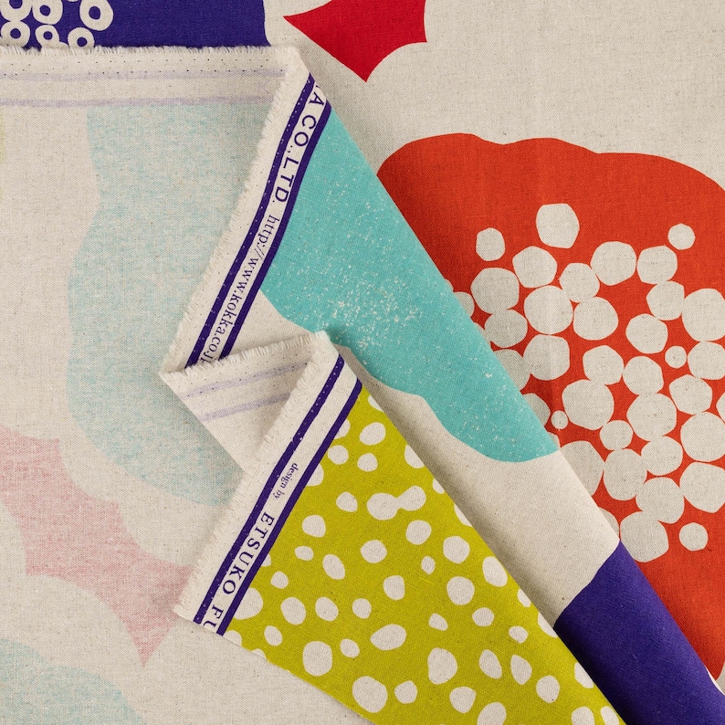 Cotton Linen Canvas Fabric in Bright Abstract Marimekko like Floral, by Echino of Japan image 5