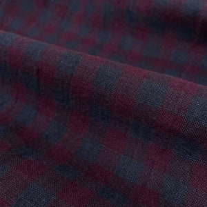 Laundered Linen Fabric in Winter Hymn Check 100% Linen from the EU, gingham fabric in magenta and blue image 5