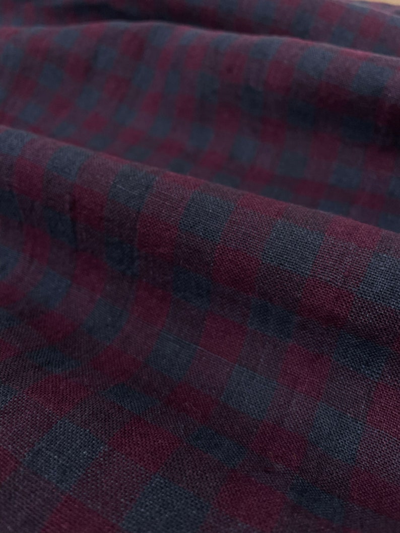 Laundered Linen Fabric in Winter Hymn Check 100% Linen from the EU, gingham fabric in magenta and blue image 5