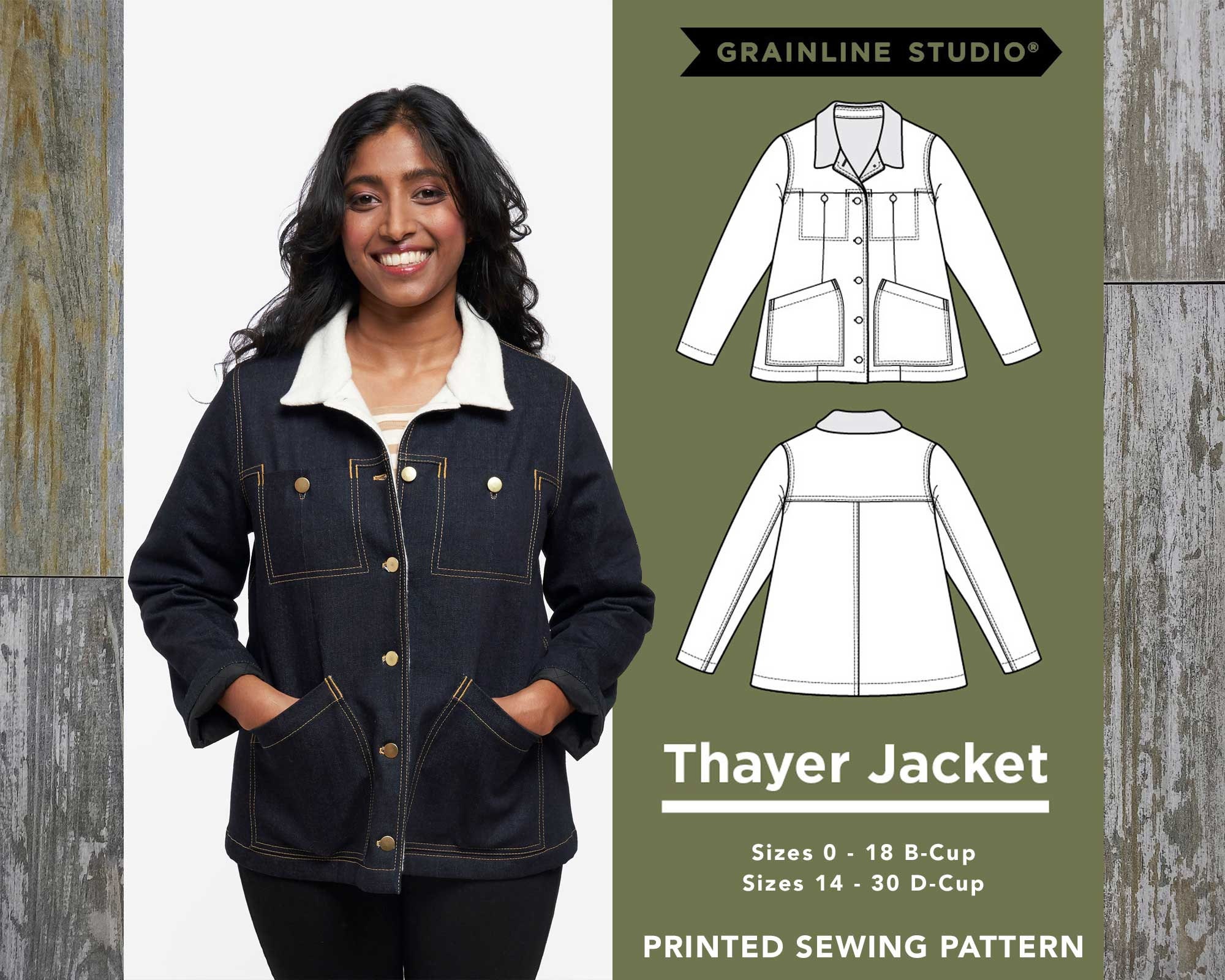 Thayer Jacket Sewing Pattern by Grainline Studios, Sizes 0-18