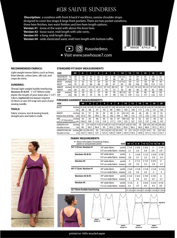 Sauvie Sundress Sewing Pattern Sz 00-20 Sew House Seven V-neck Sundress  With Optional Gathered Waist, Peplum and Pockets -  Canada