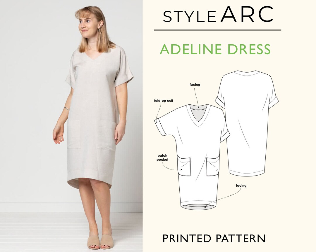 Adeline Designer Dress Sewing Pattern by Style Arc, US Sizes 026, Easy
